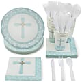 Disposable Dinnerware Set - Serves 24 - Religious Party Supplies For Baptism, Church Events, Includes Plastic Knives, Spoons, Forks, Paper Plates, Napkins, Cups