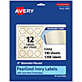 Avery® Pearlized Permanent Labels With Sure Feed®, 94501-PIP100, Round, 2" Diameter, Ivory, Pack Of 1,200 Labels