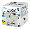 Euri Indoor Round LED Ceiling Light Fixtures, 11", Dimmable, 3000K, 11 Watts, 900 Lumens, Brushed Nickel/Etched Glass, Pack Of 2 Fixtures