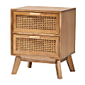 Baxton Studio Baden Nightstand With Rattan, 2-Drawer, 19-3/4"H x 15-3/4"W x 11-13/16"D, Natural/Walnut Brown 1 thumbnail image