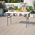 Flash Furniture Plastic Folding Table, 29"H x 24"W x 48"D, White/Gray