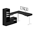 Bestar Viva 72"W L-Shaped Standing Corner Desk With Dual Monitor Arm And Storage, Black 1 thumbnail image