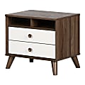 South Shore Yodi 2-Drawer Nightstand, 20-1/4"H x 22-1/4"W x 16-3/4"D, Natural Walnut/Pure White