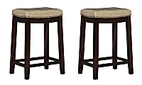 Linon Walker Counter Stools, Beige/Dark Brown, Set Of 2 Stools 1 thumbnail image