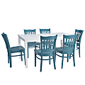 Linon Cecile 7-Piece Dining Set, 30"H x 60"W x 36"D, White/Teal