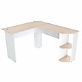 Inval Merlin 48"W L-Shaped Corner Desk, White/Maple 1 thumbnail image