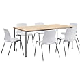 KFI Studios Dailey Table Set With 6 Poly Chairs, Natural/Silver Table/White Chairs