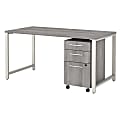 Bush Business Furniture 400 Series 60"W x 30"D Table Desk With 3-Drawer Mobile File Cabinet, Platinum Gray, Premium Installation