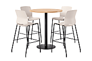 KFI Studios Proof Bistro Round Pedestal Table With Imme Barstools, 4 Barstools, 42", Maple/Black/Moonbeam Stools