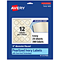 Avery® Pearlized Permanent Labels With Sure Feed®, 94501-PIP25, Round, 2" Diameter, Ivory, Pack Of 300 Labels 1 thumbnail image