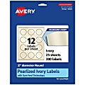 Avery® Pearlized Permanent Labels With Sure Feed®, 94501-PIP25, Round, 2" Diameter, Ivory, Pack Of 300 Labels