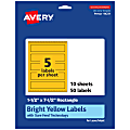Avery® Print-To-The-Edge Labels With Sure Feed® Technology, 94231-BYP10, Rectangle, 1-1/2" x 7-1/2", Matte Bright Yellow, Pack of 50