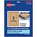 Avery® Printable Index Cards With Sure Feed® Technology, 3" x 5" Rectangle Rounded Corners, Kraft Brown, Pack Of 75 1 thumbnail image