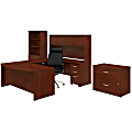 Bush Business Furniture Studio C 72"W x 36"D U-Shaped Desk With Hutch, Bookcase, File Cabinets And High-Back Office Chair, Hansen Cherry, Standard Delivery