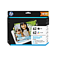HP 62 Black And Tri-Color Ink Cartridges With Photo Paper And Envelopes, Pack Of 2, K3W67AN