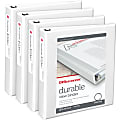 Office Depot® Brand Durable View 3-Ring Binder, 1 1/2" Round Rings, 49% Recycled, White, Pack Of 4