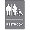HeadLine Restroom/Wheelchair Image Indoor Sign - 1 Each - Restroom (Man/Woman/Wheelchair) Print/Message - 6" Width x 9" Height - Rectangular Shape - Double-sided - Plastic - Gray, White