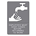 U.S. Stamp & Sign ADA Sign, 6" x 9", "Employees Must Wash Hands", Gray/White