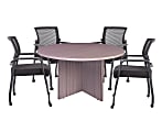 Boss Office Products 42" Round Table And Mesh Guest Chairs With Casters Set, Driftwood/Black