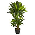 Nearly Natural Corn Stalk Dracaena 3’H Artificial Plant With Planter, 36”H x 12”W x 12”D, Green/Black