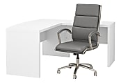 kathy ireland® Office by Bush Business Furniture Echo L Shaped Bow Front Desk with High Back Chair, Pure White, Standard Delivery