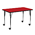 Flash Furniture Mobile 48"W Rectangular HP Laminate Activity Table With Standard Height-Adjustable Legs, Red