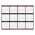 2024 SwiftGlimpse Jumbo Wet/Dry-Erase Laminated Monthly Wall Calendar, 54" x 36", Maroon