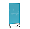 Ghent Pointe Magnetic Mobile Dry-Erase Glassboard, 76-1/2” x 36-3/16”, Blue, Silver Metal Frame