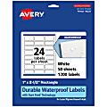 Avery® Waterproof Permanent Labels With Sure Feed®, 94221-WMF50, Rectangle, 1" x 2-1/2", White, Pack Of 1,200