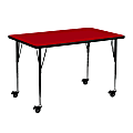 Flash Furniture Mobile 48"W Rectangular Thermal Laminate Activity Table With Standard Height-Adjustable Legs, Red