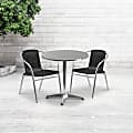 Flash Furniture Lila 3-Piece 27-1/2" Round Aluminum Indoor/Outdoor Table Set With Rattan Chairs, Black