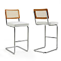 Glamour Home Ayo Boucle Barstools With Rattan Backs, White/Chrome, Set Of 2 Stools