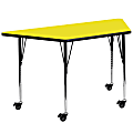 Flash Furniture Mobile 47"W Trapezoid HP Laminate Activity Table With Standard Height-Adjustable Legs, Yellow 1 thumbnail image