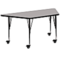 Flash Furniture Mobile Trapezoid HP Laminate Activity Table With Height-Adjustable Short Legs, 25-1/2"H x 22-1/2"W x 45"D, Gray