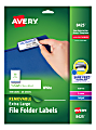 Avery® Removable Extra-Large File Folder Labels, Sure Feed® Technology, Removable Adhesive, White, 15/16” x 3-7/16”, 450 Labels (8425)