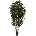 Nearly Natural Raphis Palm 72”H Plastic Tree With Pot, 72”H x 34”W x 34”D, Green