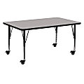 Flash Furniture Mobile Rectangular HP Laminate Activity Table With Height-Adjustable Short Legs, 25-1/2"H x 24"W x 60"D, Gray