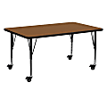 Flash Furniture Mobile Rectangular HP Laminate Activity Table With Height-Adjustable Short Legs, 25-1/2"H x 24"W x 60"D, Oak