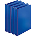 Business Source Basic Round Ring Binder, 1" Ring, 8 1/2" x 11", Dark Blue, Pack Of 4