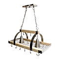 Elegant Designs 2-Light Kitchen Wood Pot Rack with Downlights, 19-3/4"W, Brushed Nickel/Wood 1 thumbnail image