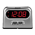 Sharp® Digital Alarm Clock With USB Charging, 3-7/16"H x 4-11/16"W x 2-1/4"D, Silver