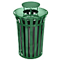 Alpine Industries Metal Slatted Outdoor Commercial Trash Can Receptacle With Rain Bonnet Lid And Liner, 38 Gallons, Green 1 thumbnail image
