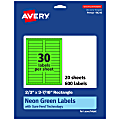 Avery® Printable Labels With Sure Feed® Technology, 94210-NGP20, Rectangle, 2/3" x 3-7/16", Matte Neon Green, Pack of 600 1 thumbnail image