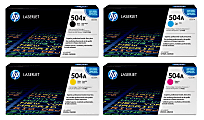 HP 504X/504A Black; Cyan; Magenta; Yellow High-Yield Toner Cartridges Combo, Pack Of 4, CE250X,CE251A,CE252A,CE253A 1 thumbnail image