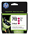 HP 712 DesignJet High-Yield Magenta Ink Cartridges, Pack Of 3, 3ED68A