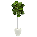 Nearly Natural Fiddle Leaf 5' Artificial Tree With Planter, Green/White