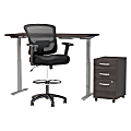 Move 60 Series by Bush Business Furniture 60"W Height Adjustable Standing Desk With Storage And Drafting Chair, Storm Gray, Standard Delivery