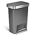 simplehuman® Rectangular Plastic Step Trash Can With Liner Pocket, 12 Gallons, 25"H x 18-1/2"W x 12-3/5"D, Gray