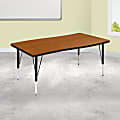 Flash Furniture Rectangle Wave Flexible Collaborative Thermal Laminate Activity Table With-Adjustable Short Legs, 25-1/4"H x 28"W x 47-1/2"D, Oak 1 thumbnail image