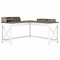 Bush Furniture Key West 60"W L-Shaped Desk With Desktop Organizers, Shiplap Gray/Pure White, Standard Delivery